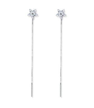 Little Flower with Dangling Chain Silver Earring STC-2196